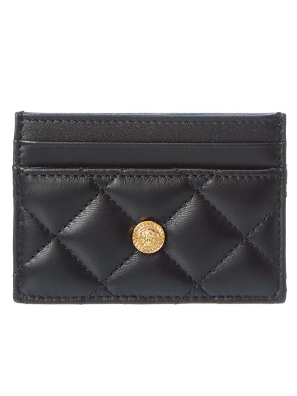 Versace Medusa Quilted Leather Card Holder in Black